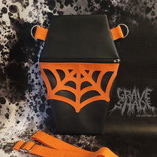 Load image into Gallery viewer, Orange Spiderweb Coffin Cross Body Shoulder Bag