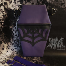 Load image into Gallery viewer, Purple Spiderweb Coffin Cross Body Shoulder Bag
